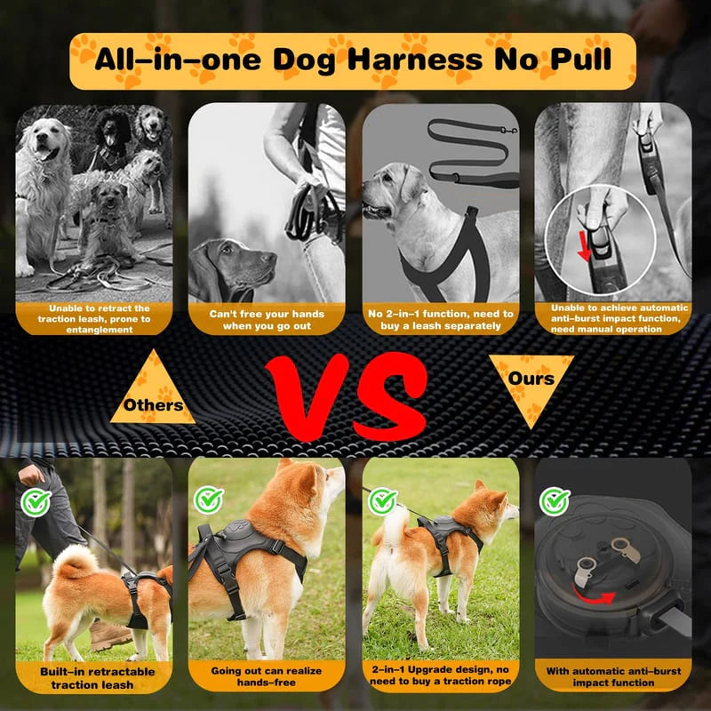 No Pull & No Choke Dog Harness with Retractable Leash