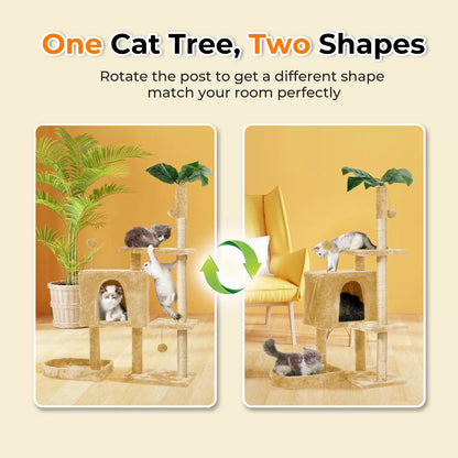 Cat Tree,52In Cat Tower for Indoor Cats, Cat Tree with Scratching Posts Plush Perch Stand, Cat Condo with Funny Toys Kittens Pet Play House,Pink